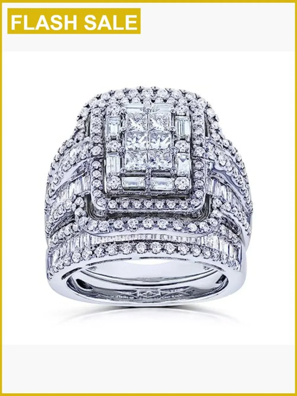 925 Sterling Silver Ring 18K Gold CZ Multi Row Eternity Engagement Wedding Band